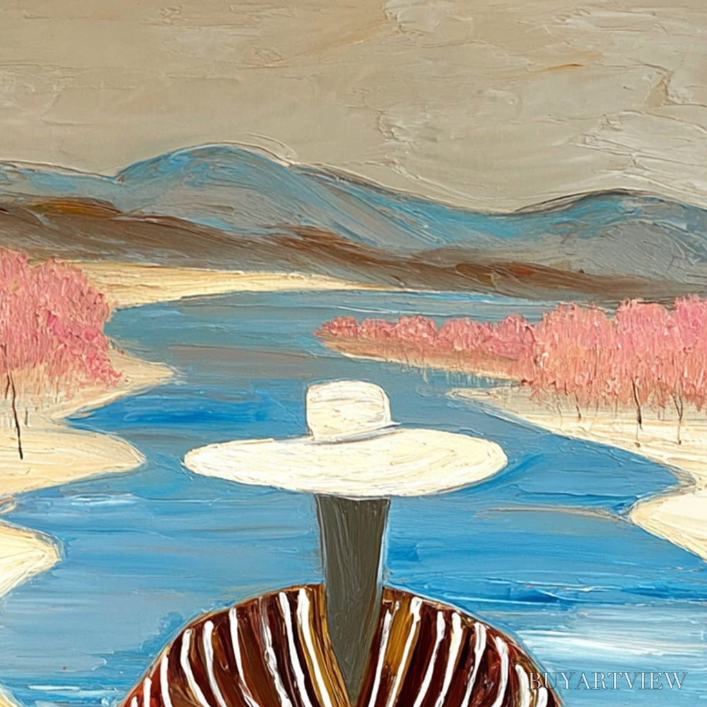ARTOVITAS River Blush – Textured Figurative Landscape Painting of Woman by Water - image 3