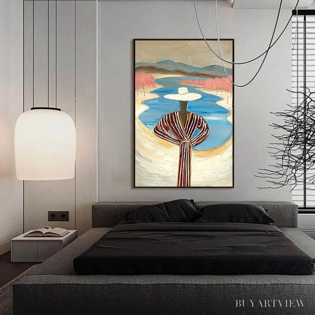 ARTOVITAS River Blush – Textured Figurative Landscape Painting of Woman by Water - image 4