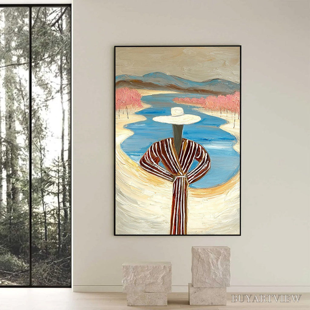 ARTOVITAS River Blush – Textured Figurative Landscape Painting of Woman by Water - image 6