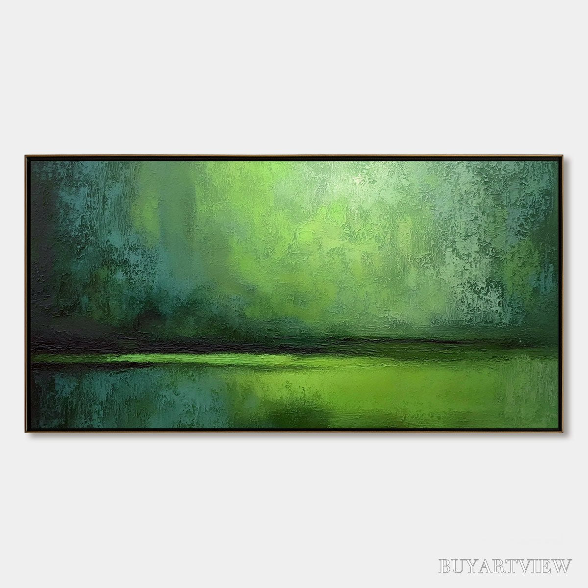 ARTOVITAS Verdant Horizon – Large Textured Green Abstract Landscape Painting - image 1