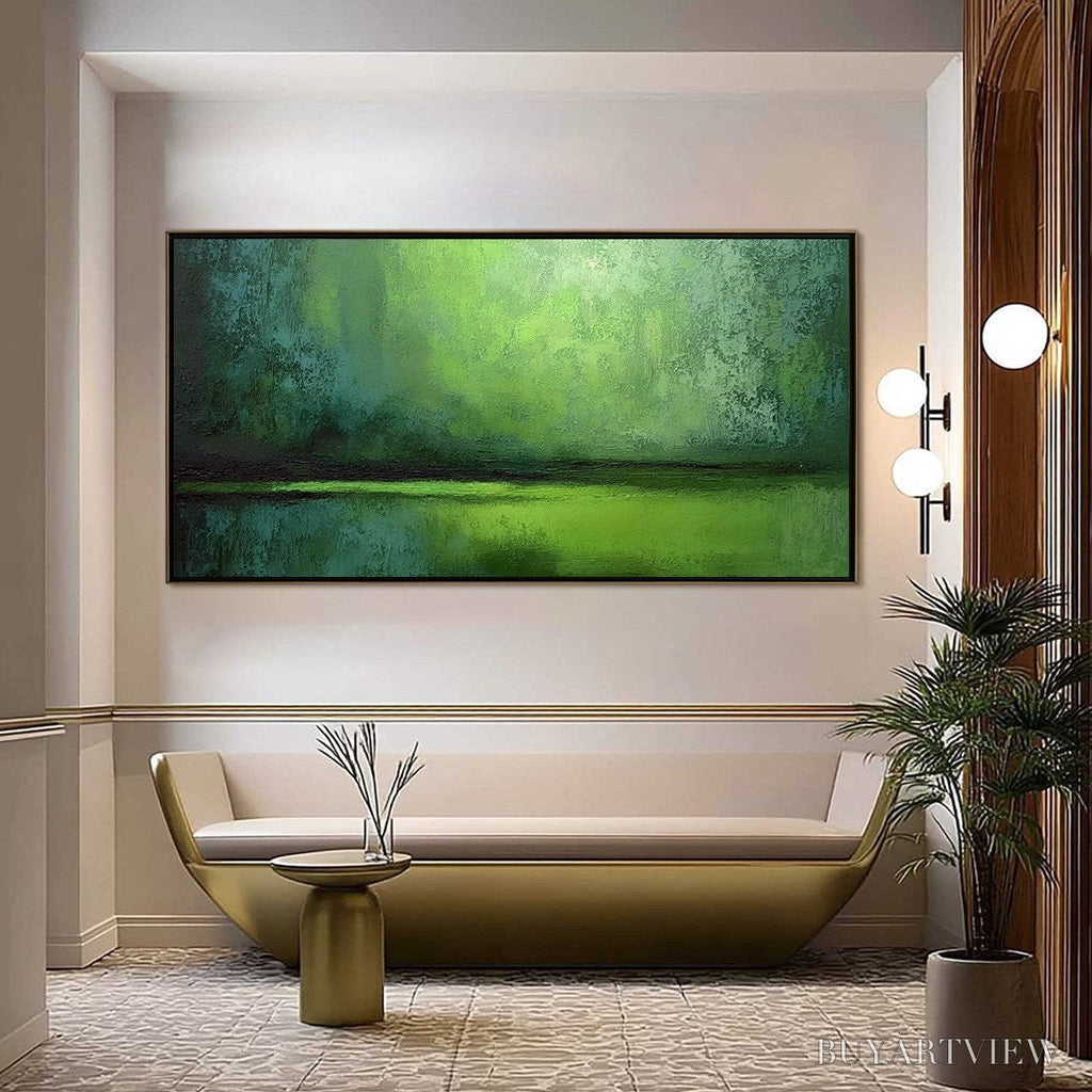 ARTOVITAS Verdant Horizon – Large Textured Green Abstract Landscape Painting - image 2
