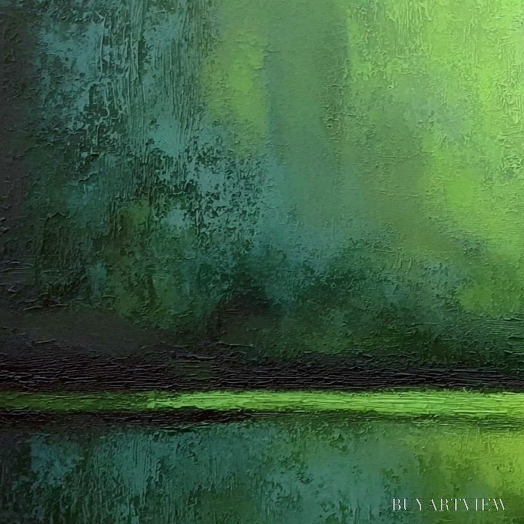 ARTOVITAS Verdant Horizon – Large Textured Green Abstract Landscape Painting - image 3