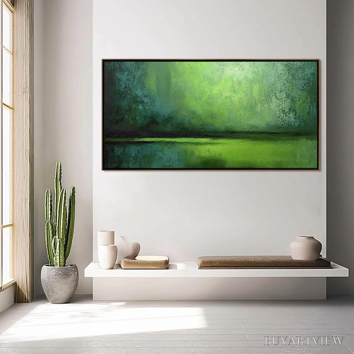 ARTOVITAS Verdant Horizon – Large Textured Green Abstract Landscape Painting - image 4