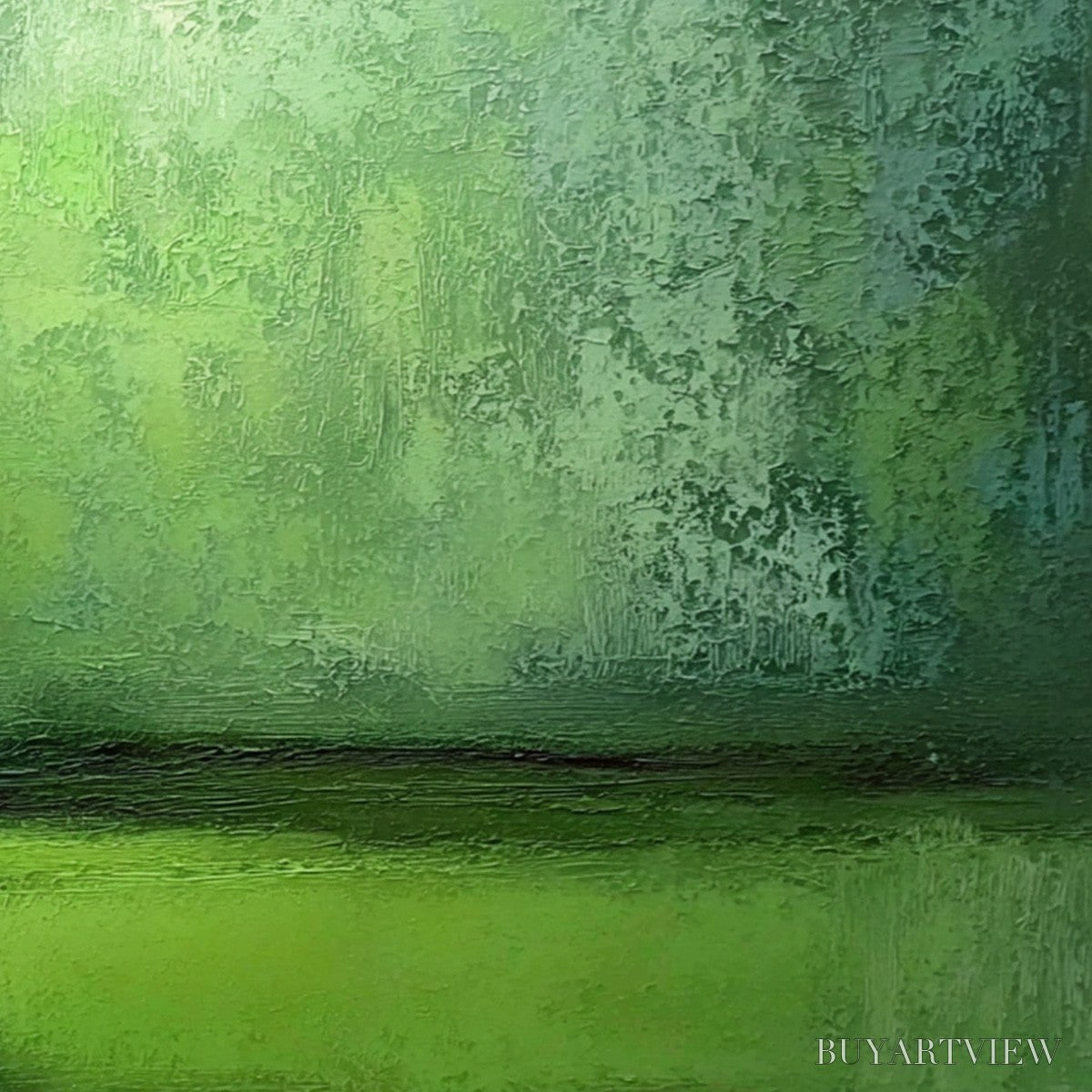 ARTOVITAS Verdant Horizon – Large Textured Green Abstract Landscape Painting - image 5
