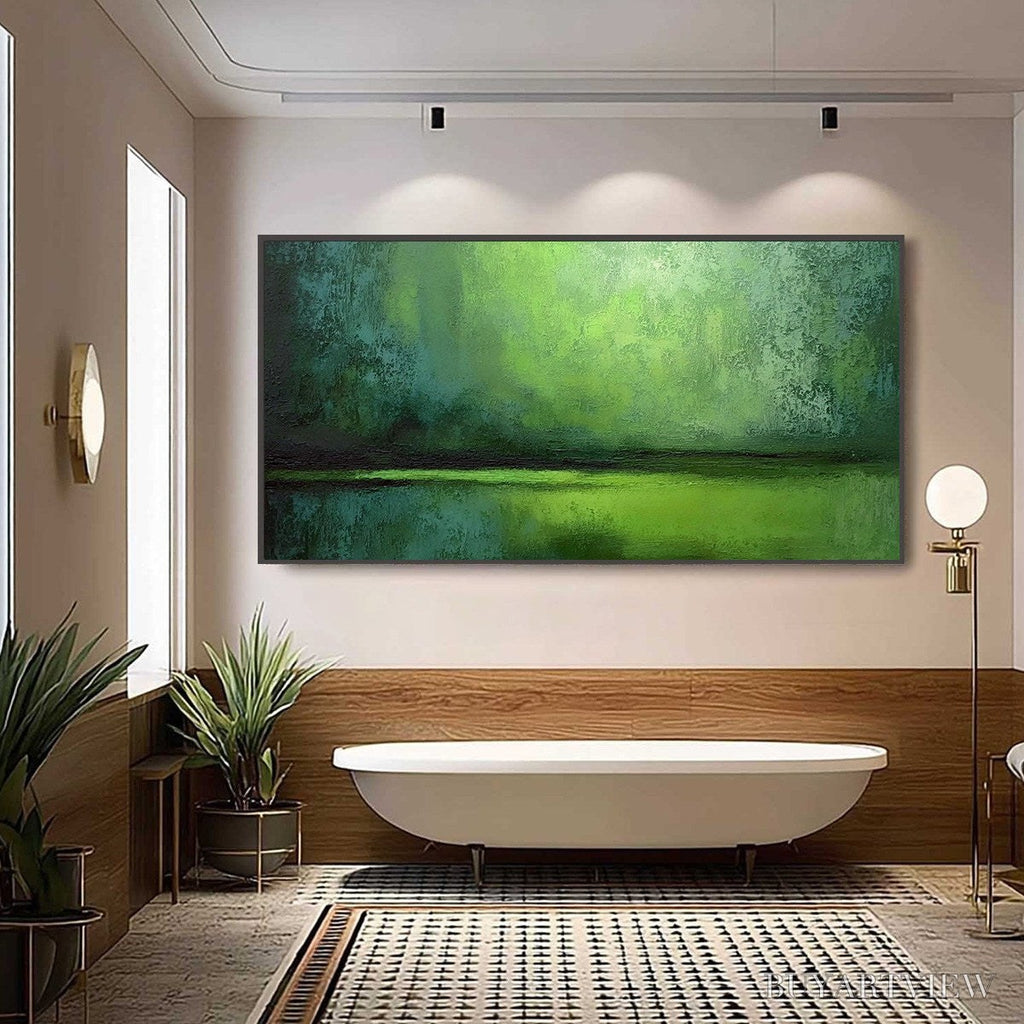 ARTOVITAS Verdant Horizon – Large Textured Green Abstract Landscape Painting - image 6