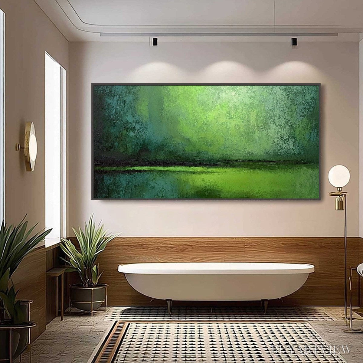 ARTOVITAS Verdant Horizon – Large Textured Green Abstract Landscape Painting - image 6