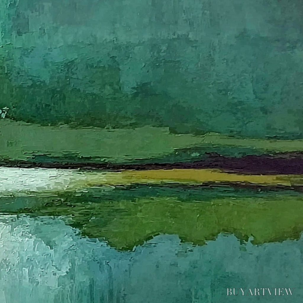 ARTOVITAS Verdant Horizon – Textured Abstract Landscape Painting in Green and Gold - image 3