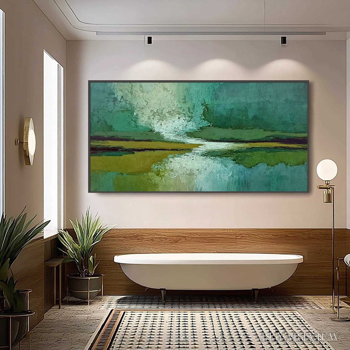 ARTOVITAS Verdant Horizon – Textured Abstract Landscape Painting in Green and Gold - image 6
