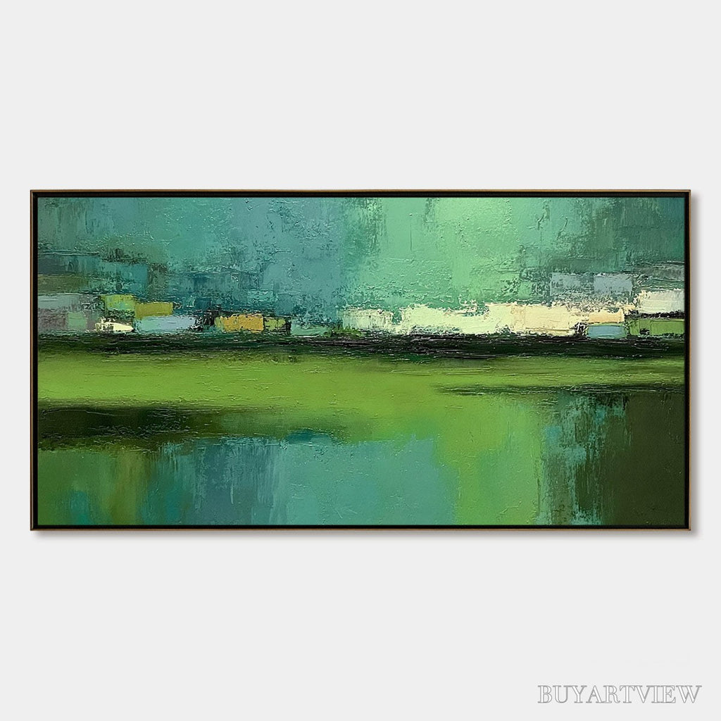 ARTOVITAS Emerald Reflections – Textured Wabi Sabi Abstract Landscape Painting - image 1