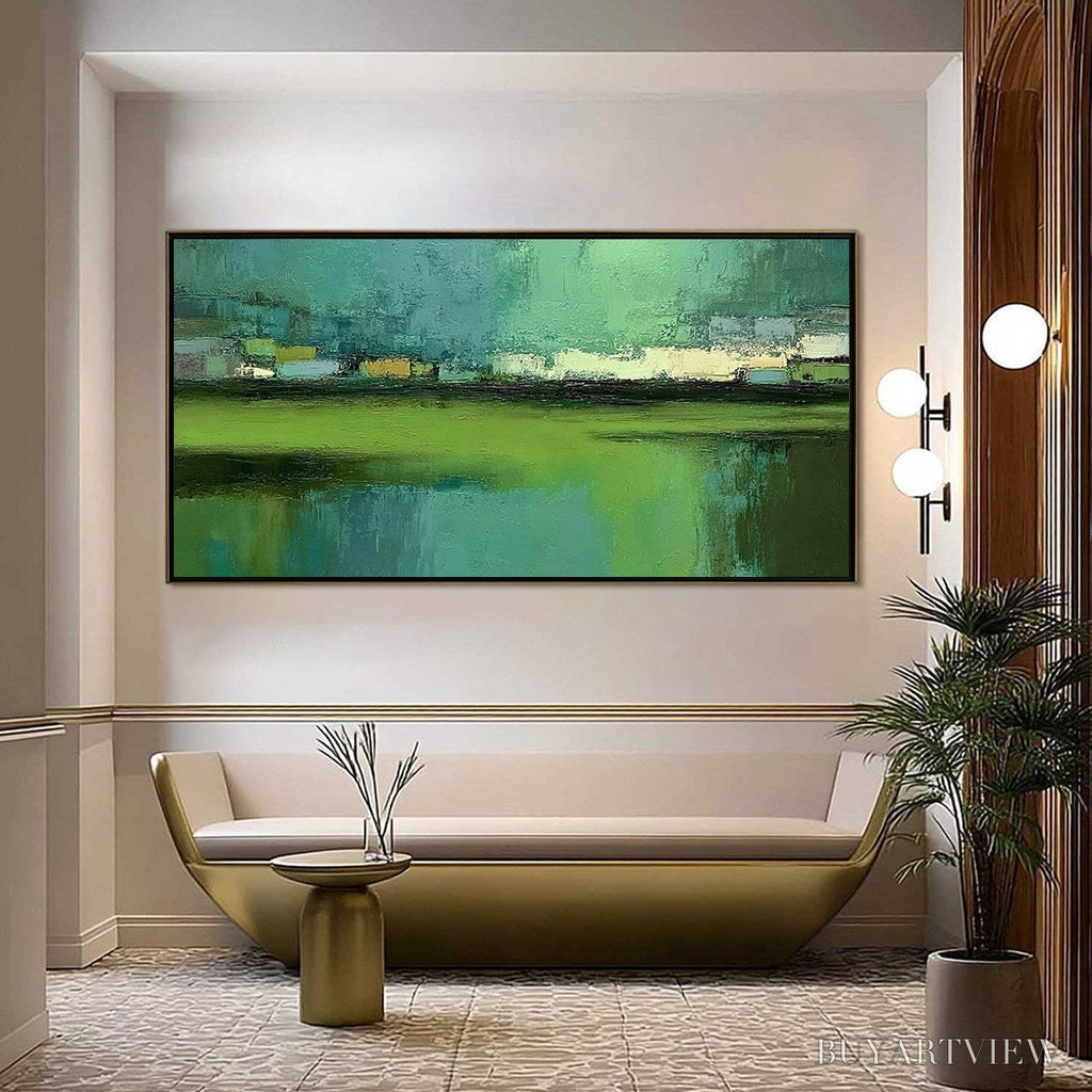 ARTOVITAS Emerald Reflections – Textured Wabi Sabi Abstract Landscape Painting - image 2
