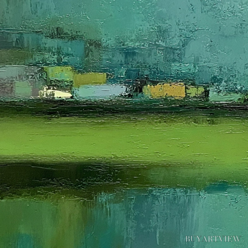 ARTOVITAS Emerald Reflections – Textured Wabi Sabi Abstract Landscape Painting - image 3