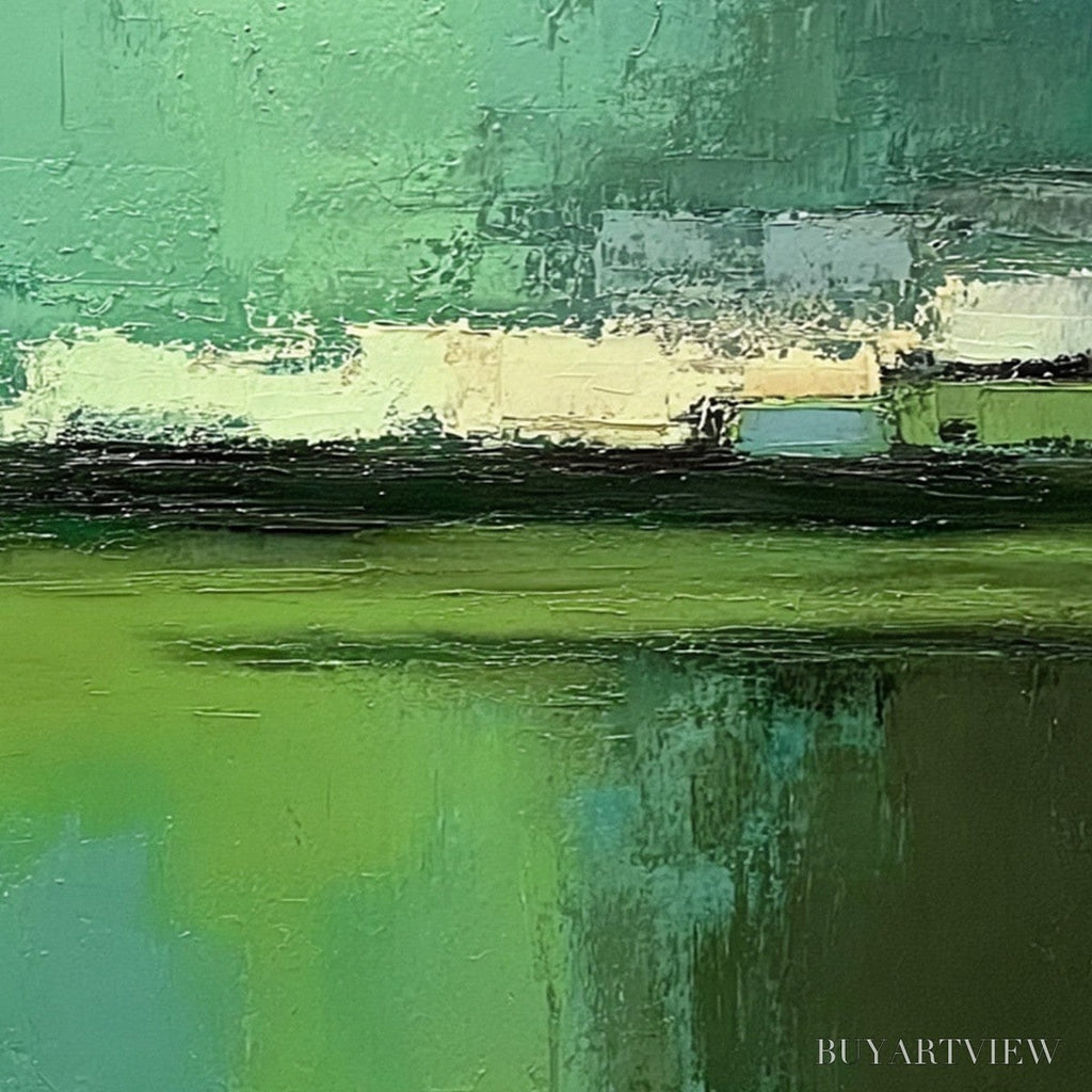 ARTOVITAS Emerald Reflections – Textured Wabi Sabi Abstract Landscape Painting - image 5