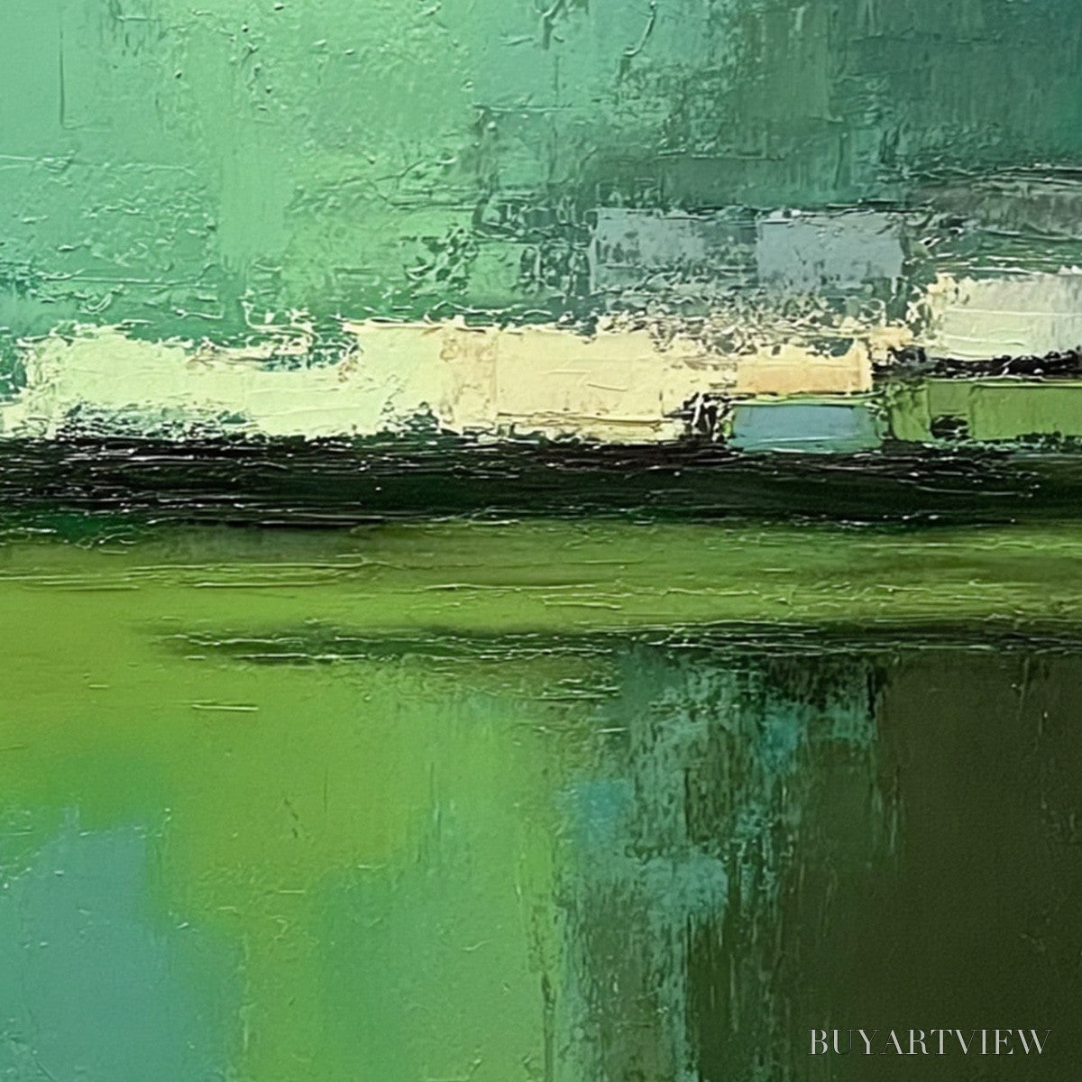 ARTOVITAS Emerald Reflections – Textured Wabi Sabi Abstract Landscape Painting - image 5