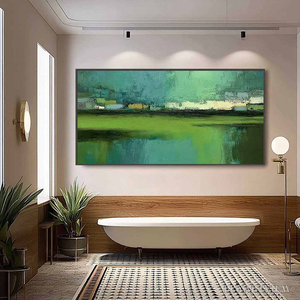 ARTOVITAS Emerald Reflections – Textured Wabi Sabi Abstract Landscape Painting - image 6