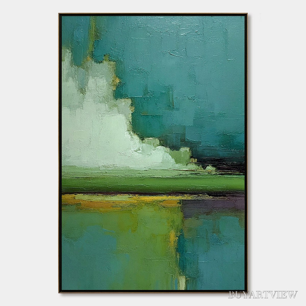 ARTOVITAS Verdant Horizon – Vertical Textured Abstract Landscape Oil Painting - image 1