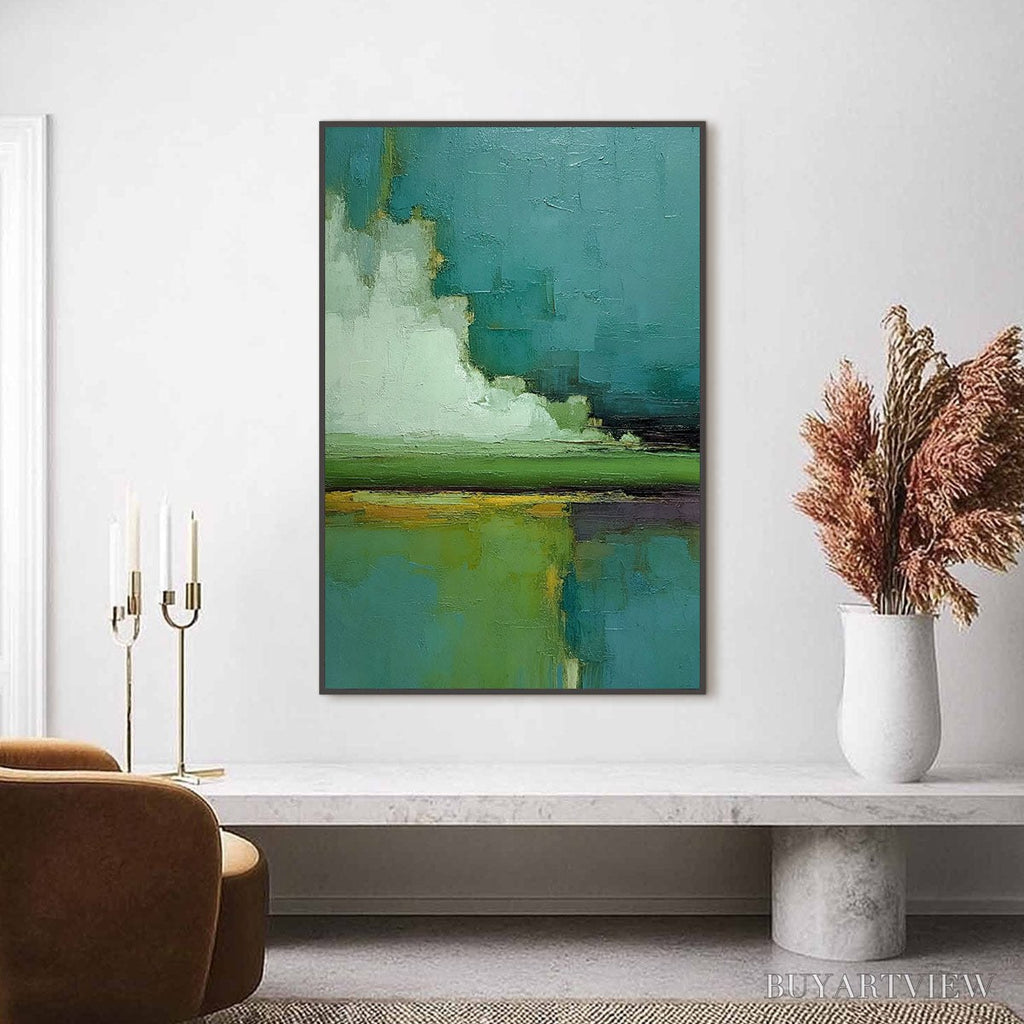 ARTOVITAS Verdant Horizon – Vertical Textured Abstract Landscape Oil Painting - image 2