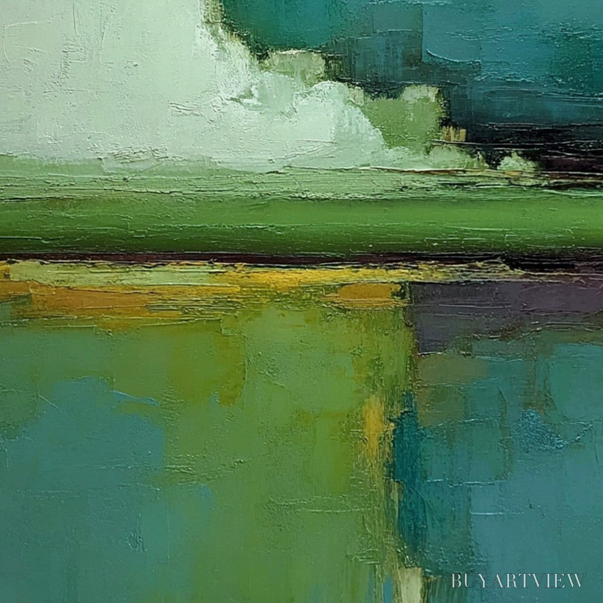 ARTOVITAS Verdant Horizon – Vertical Textured Abstract Landscape Oil Painting - image 3