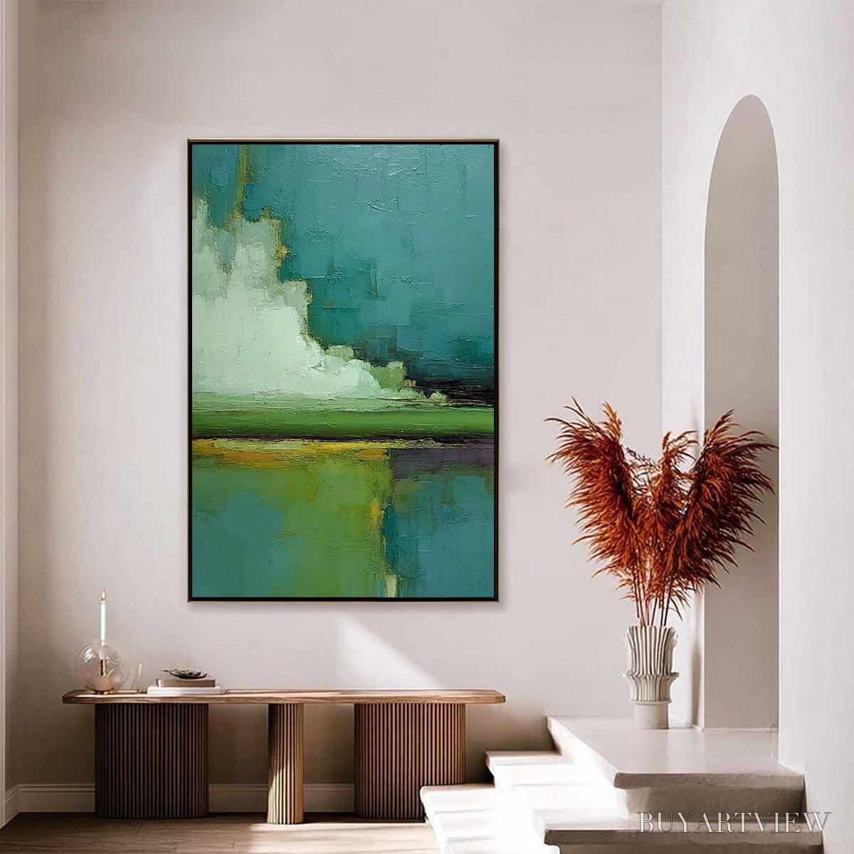 ARTOVITAS Verdant Horizon – Vertical Textured Abstract Landscape Oil Painting - image 4