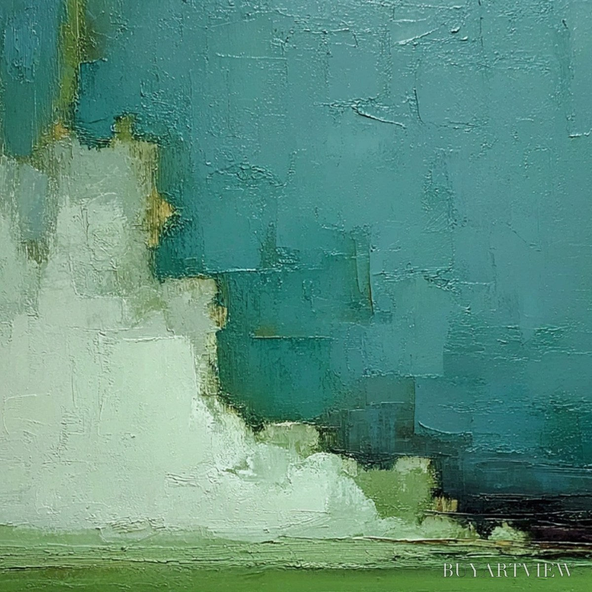 ARTOVITAS Verdant Horizon – Vertical Textured Abstract Landscape Oil Painting - image 5