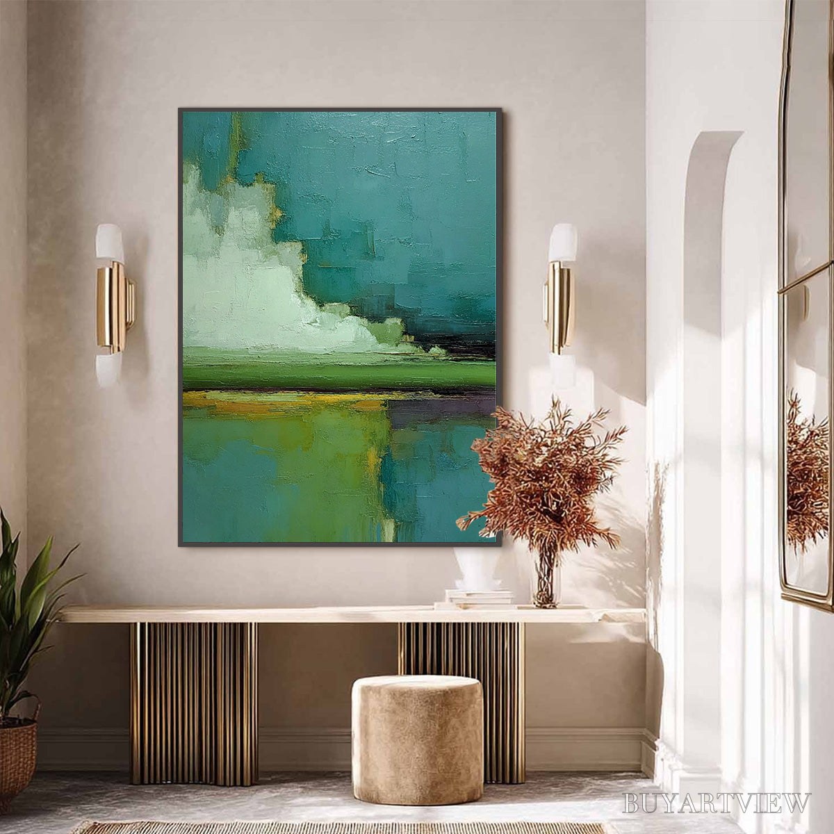 ARTOVITAS Verdant Horizon – Vertical Textured Abstract Landscape Oil Painting - image 6