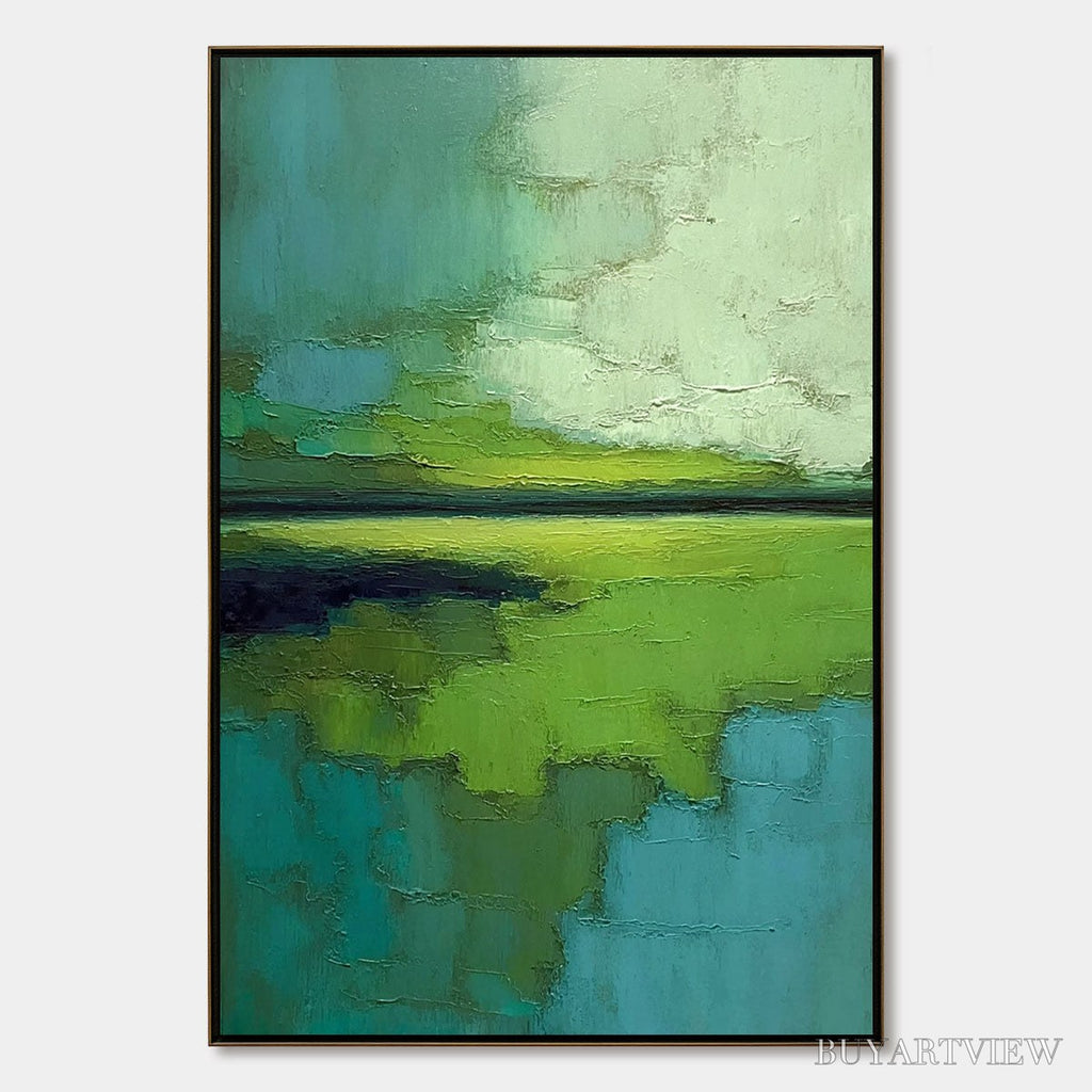 ARTOVITAS Verdant Horizon – Textured Abstract Green Landscape Painting - image 1