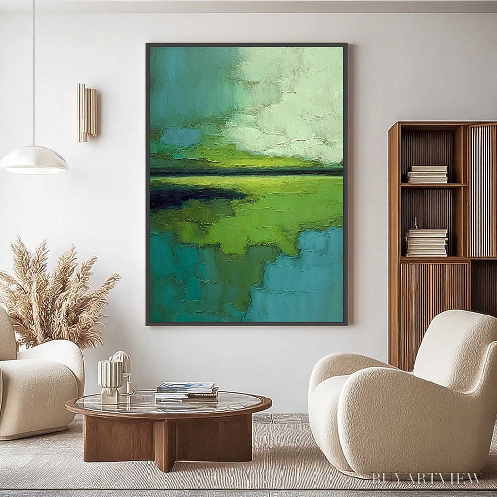 ARTOVITAS Verdant Horizon – Textured Abstract Green Landscape Painting - image 2