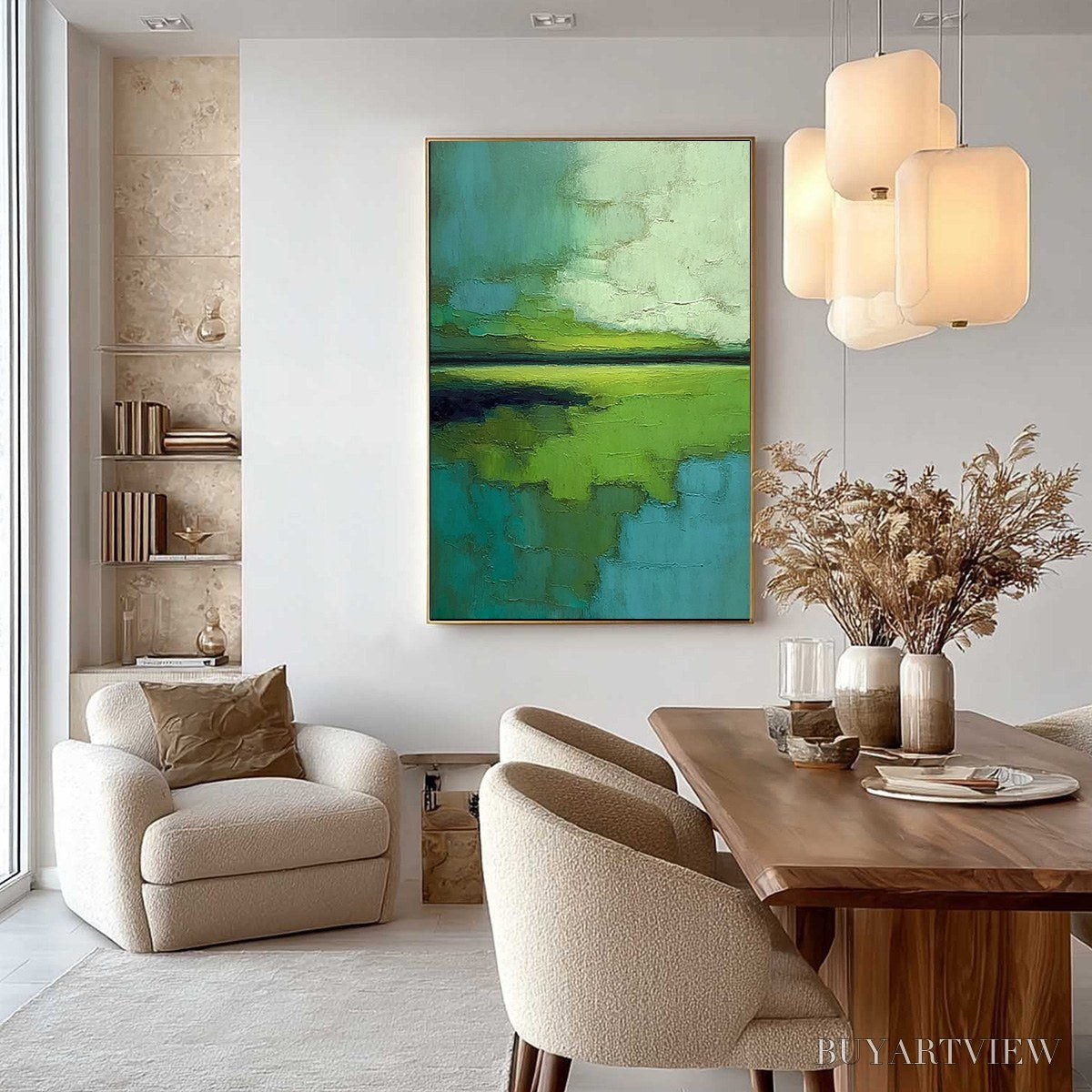 ARTOVITAS Verdant Horizon – Textured Abstract Green Landscape Painting - image 4