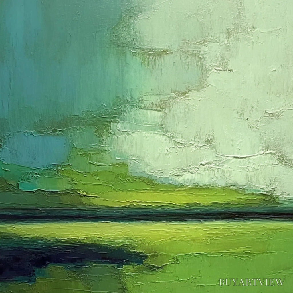 ARTOVITAS Verdant Horizon – Textured Abstract Green Landscape Painting - image 5