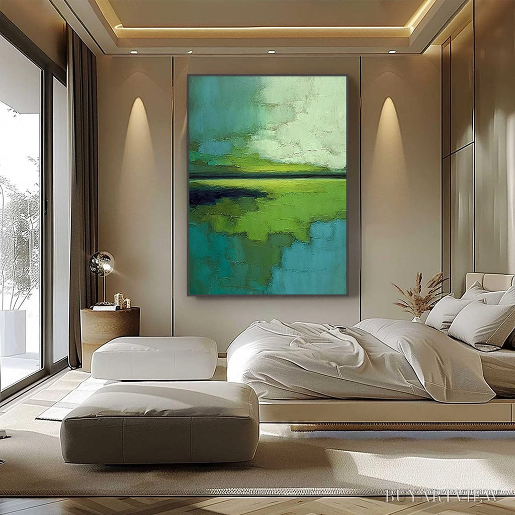 ARTOVITAS Verdant Horizon – Textured Abstract Green Landscape Painting - image 6