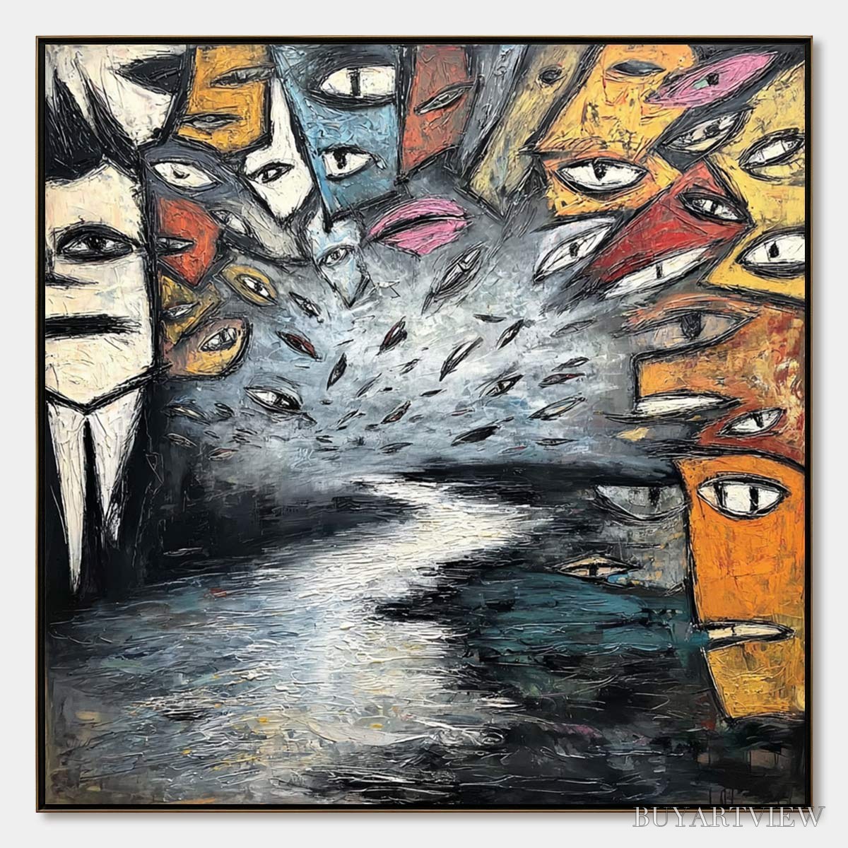 ARTOVITAS the Gathering – Large Square Abstract Figurative Impasto Painting - image 1