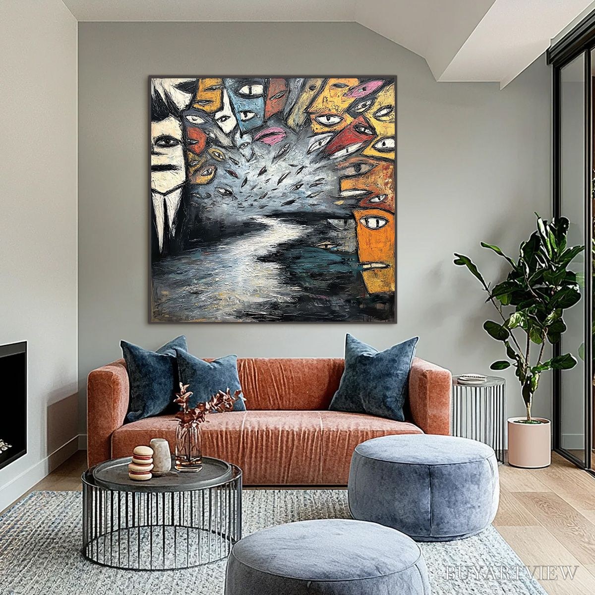 ARTOVITAS the Gathering – Large Square Abstract Figurative Impasto Painting - image 2