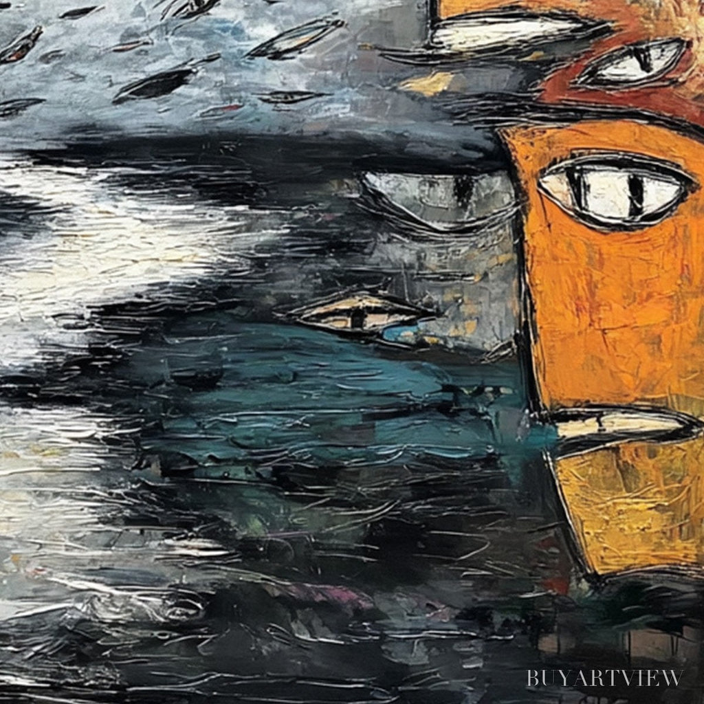 ARTOVITAS the Gathering – Large Square Abstract Figurative Impasto Painting - image 3