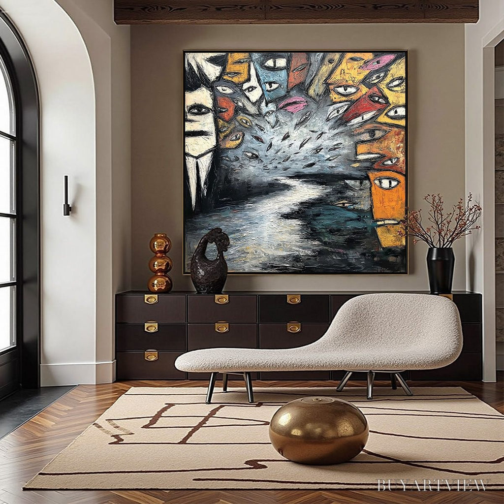 ARTOVITAS the Gathering – Large Square Abstract Figurative Impasto Painting - image 4
