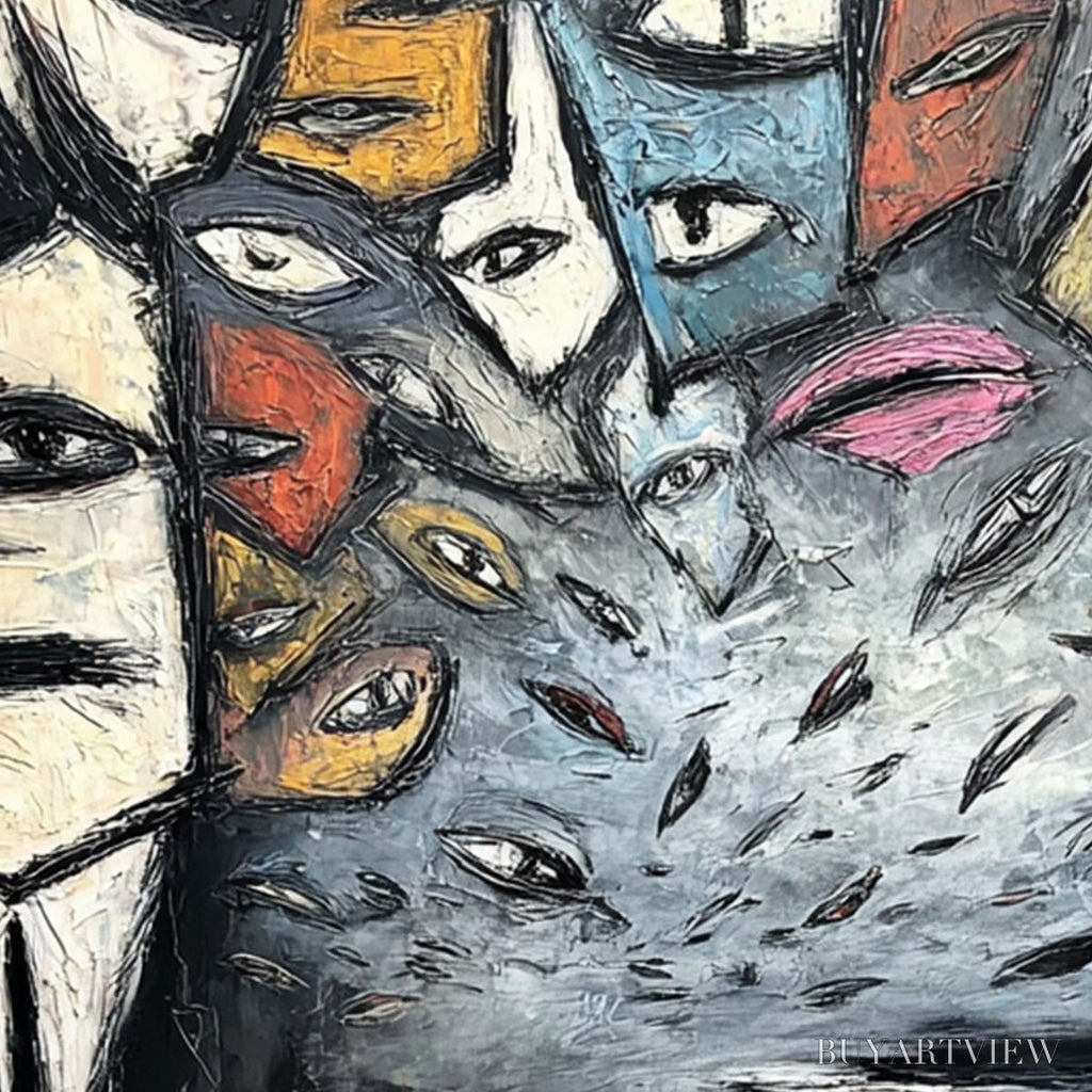 ARTOVITAS the Gathering – Large Square Abstract Figurative Impasto Painting - image 5