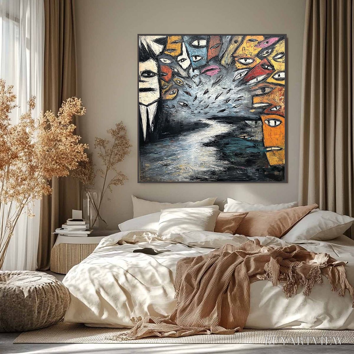 ARTOVITAS the Gathering – Large Square Abstract Figurative Impasto Painting - image 6