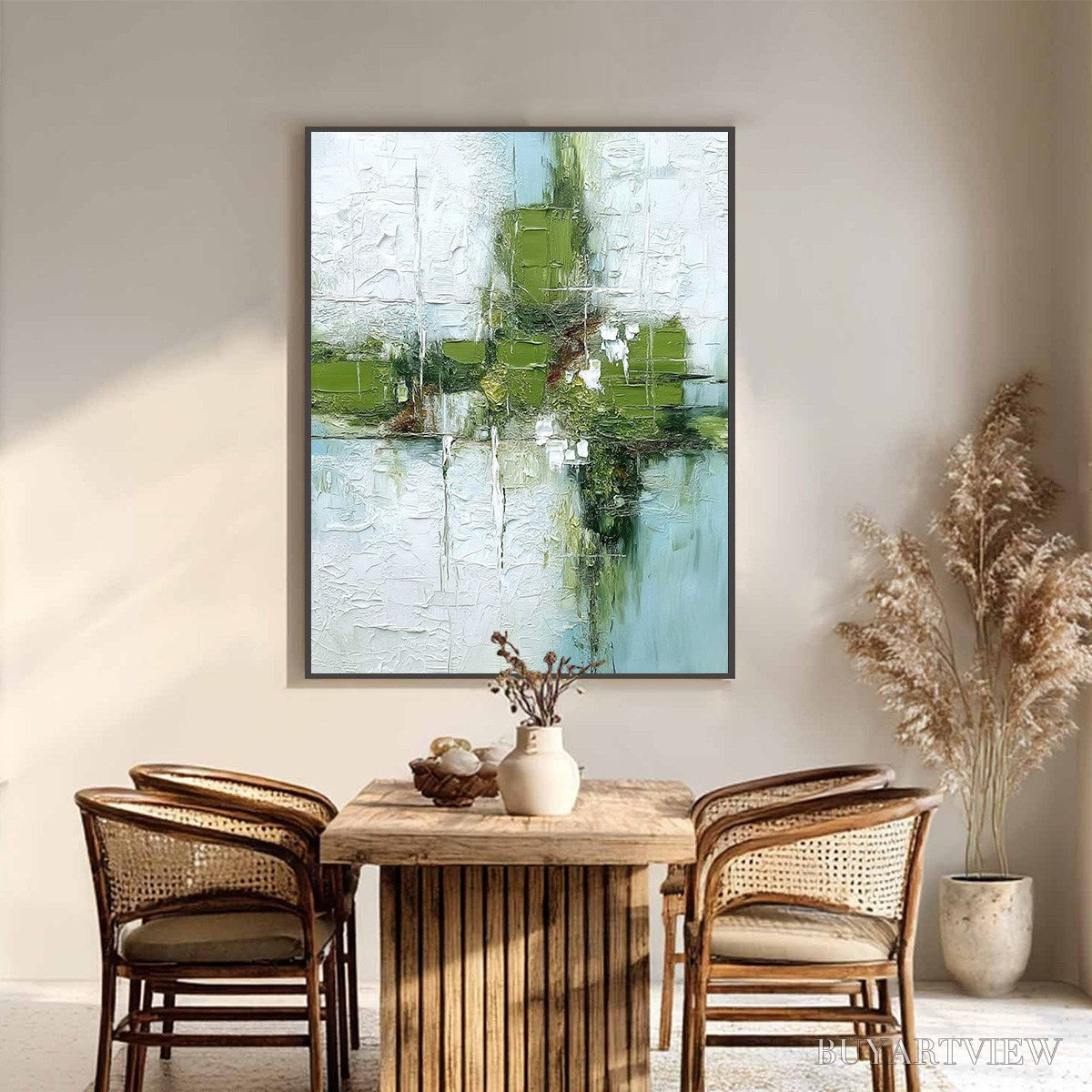 ARTOVITAS Verdant Echo | Green Abstract Textured Oil Painting for Wall - image 2