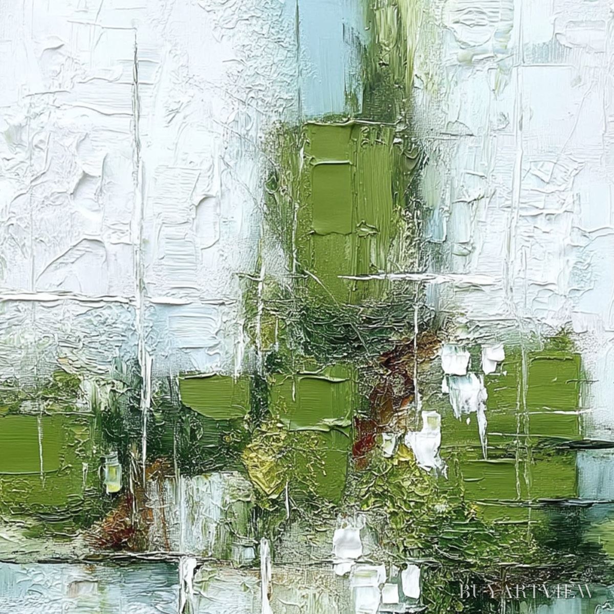 ARTOVITAS Verdant Echo | Green Abstract Textured Oil Painting for Wall - image 3