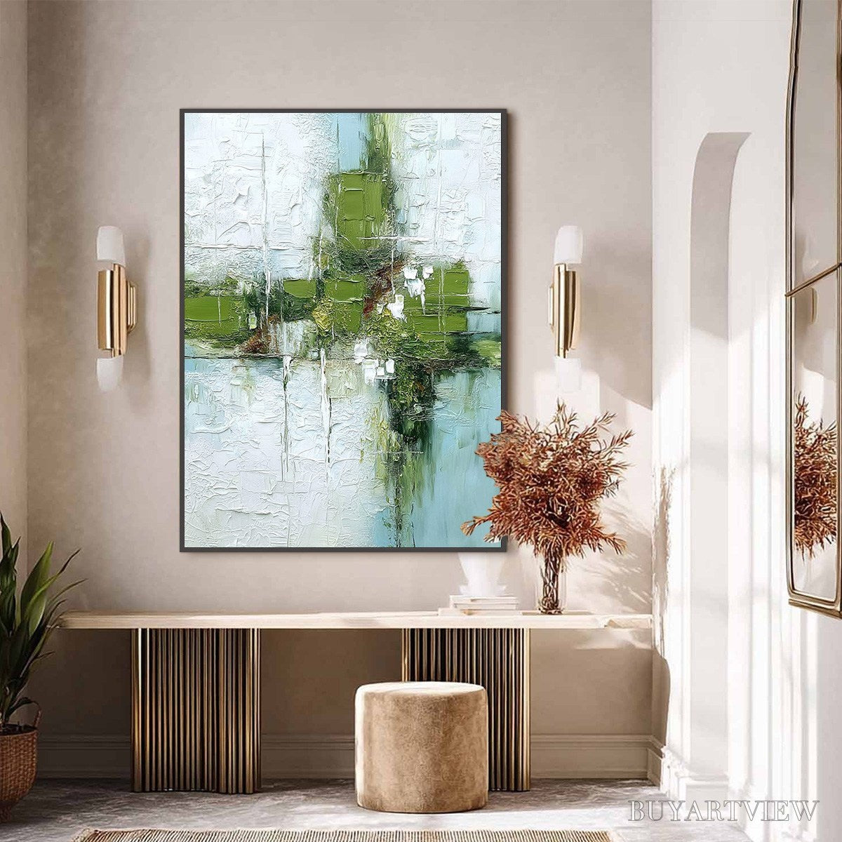 ARTOVITAS Verdant Echo | Green Abstract Textured Oil Painting for Wall - image 6