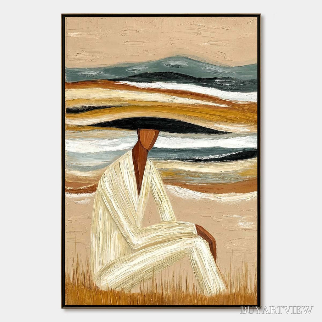 ARTOVITAS Earthen Repose – Textured Abstract Figurative Painting for Modern Decor - image 1