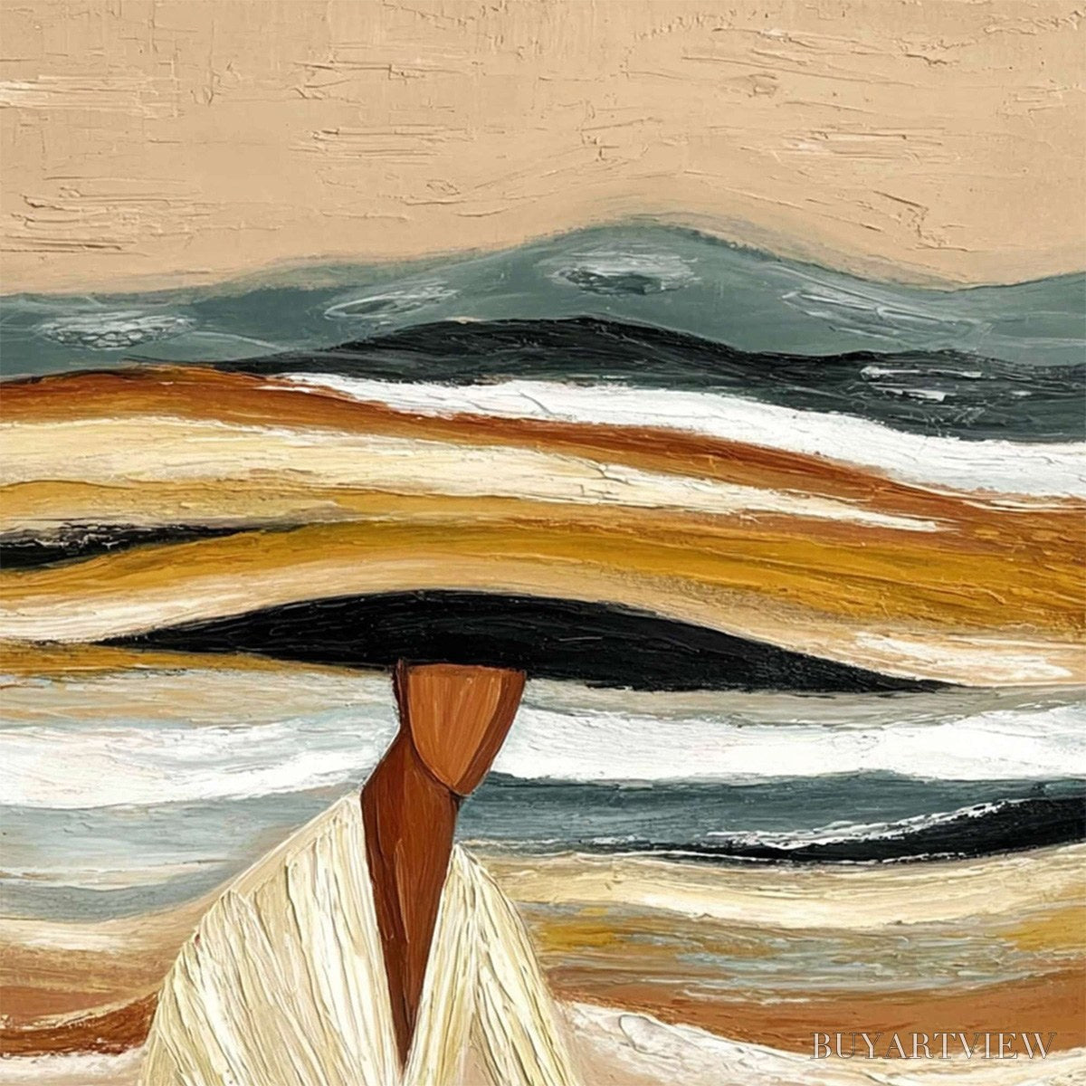 ARTOVITAS Earthen Repose – Textured Abstract Figurative Painting for Modern Decor - image 3