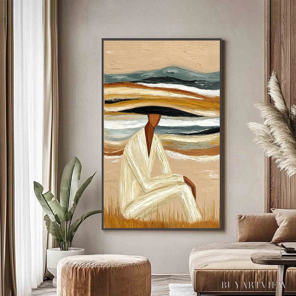 ARTOVITAS Earthen Repose – Textured Abstract Figurative Painting for Modern Decor - image 4