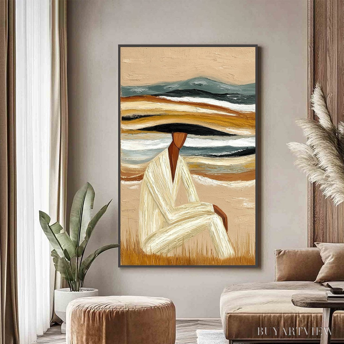 ARTOVITAS Earthen Repose – Textured Abstract Figurative Painting for Modern Decor - image 4