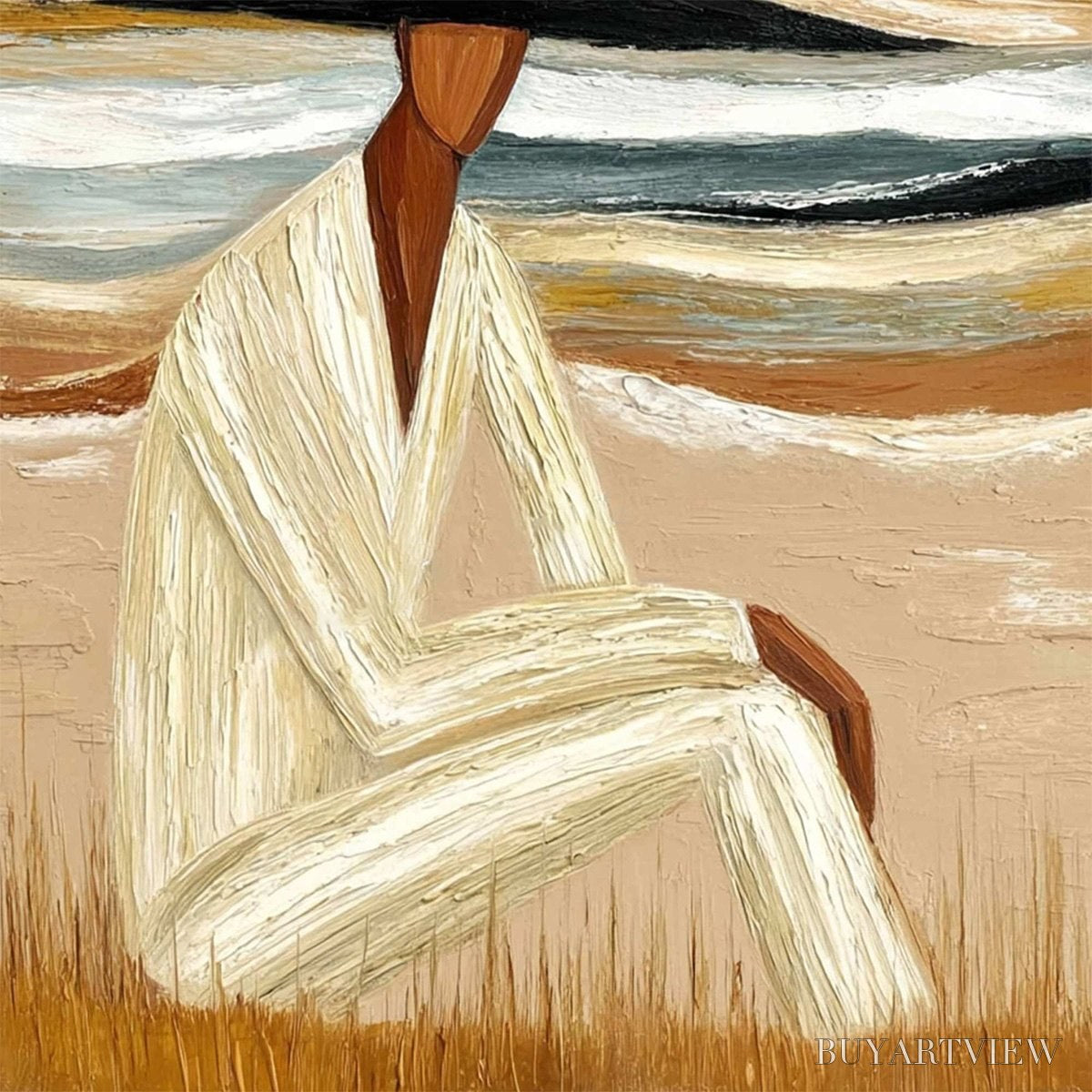 ARTOVITAS Earthen Repose – Textured Abstract Figurative Painting for Modern Decor - image 5