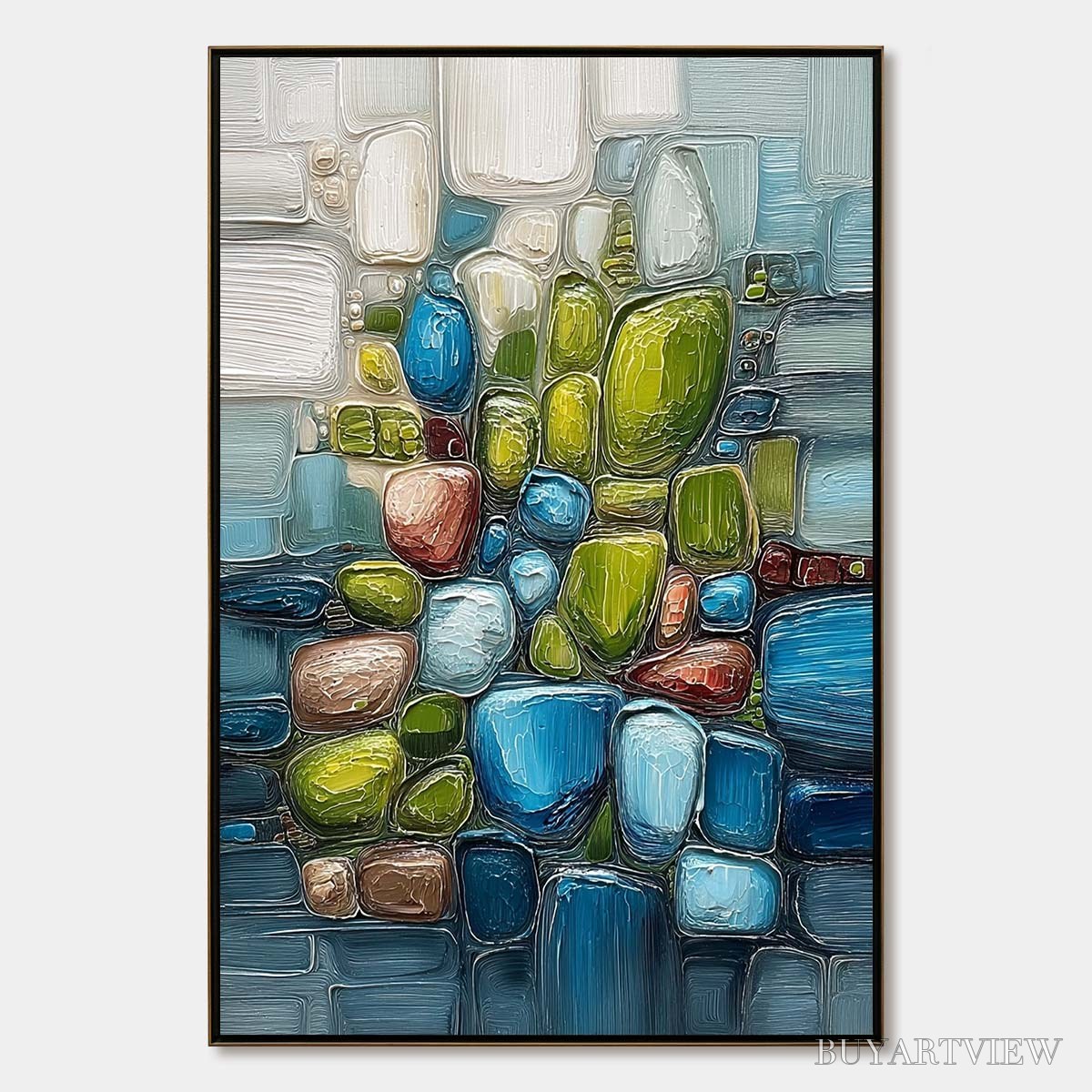 ARTOVITAS Riverbed Gems – Textured Vertical Abstract Impasto - image 1