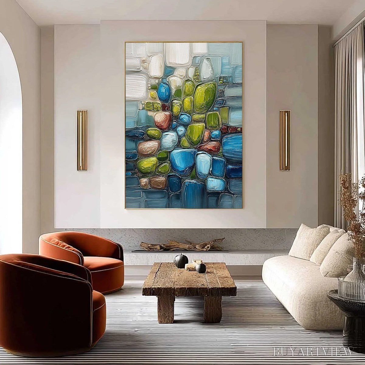ARTOVITAS Riverbed Gems – Textured Vertical Abstract Impasto - image 2