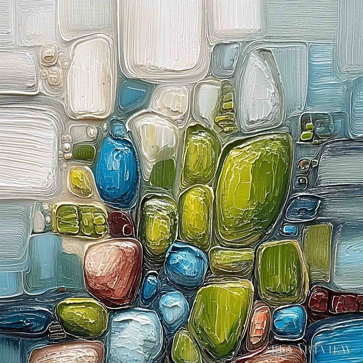 ARTOVITAS Riverbed Gems – Textured Vertical Abstract Impasto - image 3