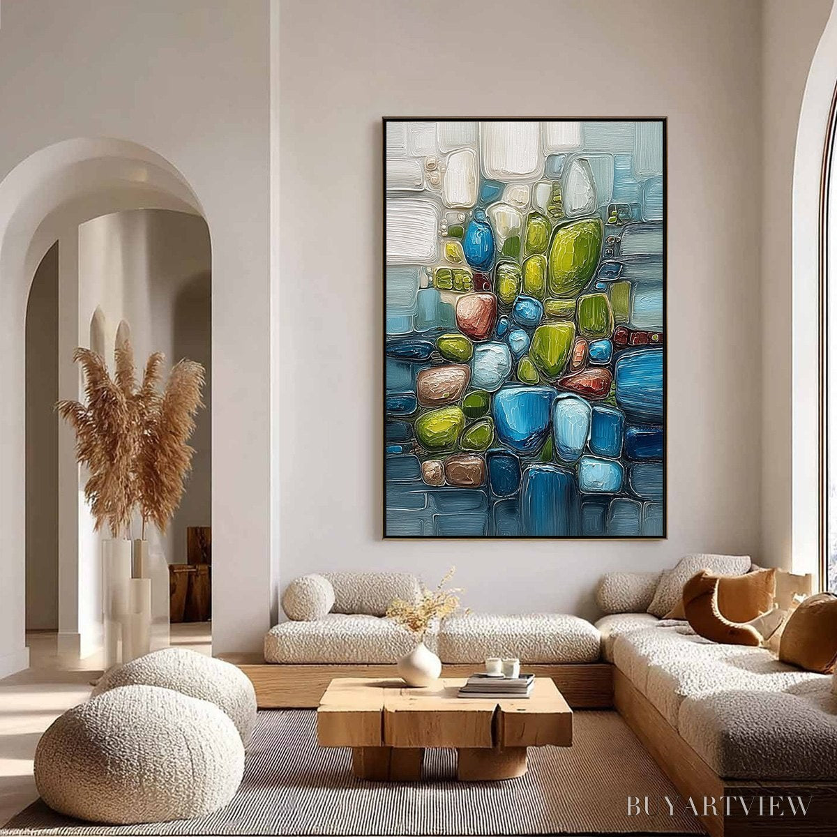 ARTOVITAS Riverbed Gems – Textured Vertical Abstract Impasto - image 4