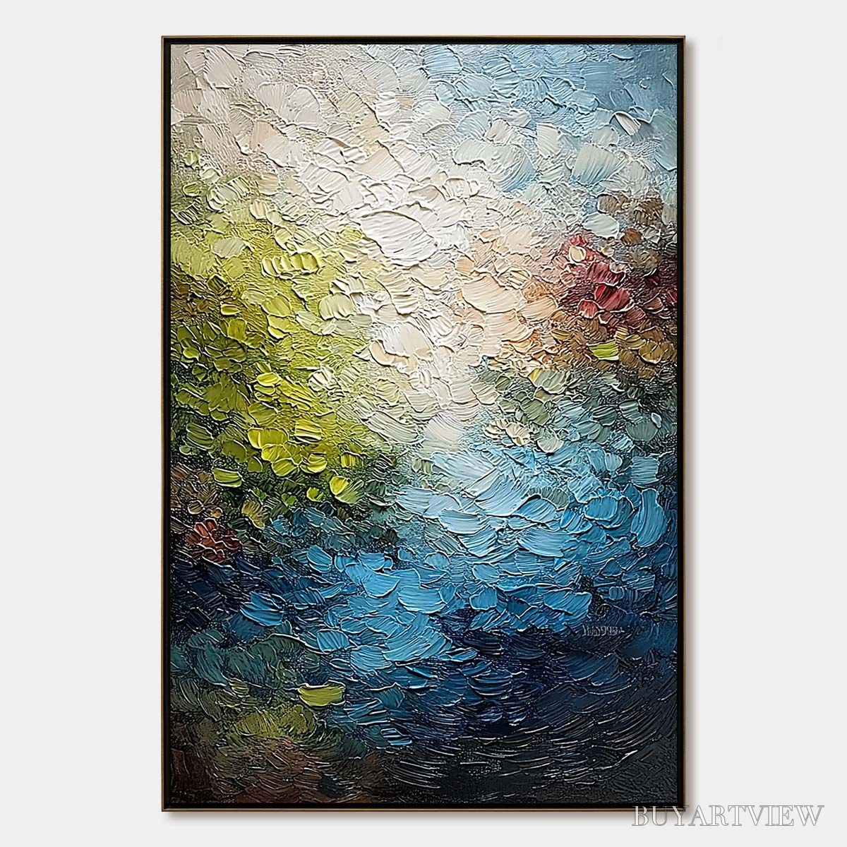 ARTOVITAS Lakeside Reverie – Textured Abstract Landscape Impasto Oil Painting - image 1