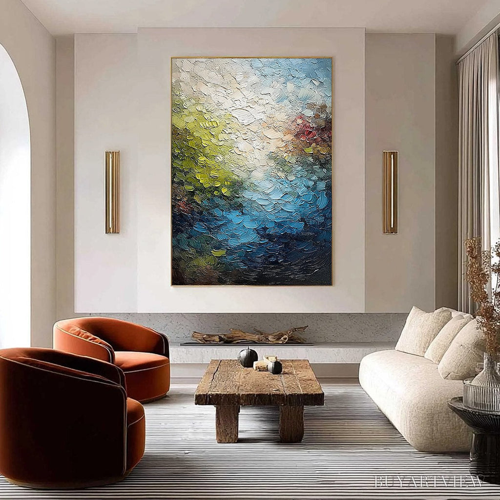 ARTOVITAS Lakeside Reverie – Textured Abstract Landscape Impasto Oil Painting - image 2