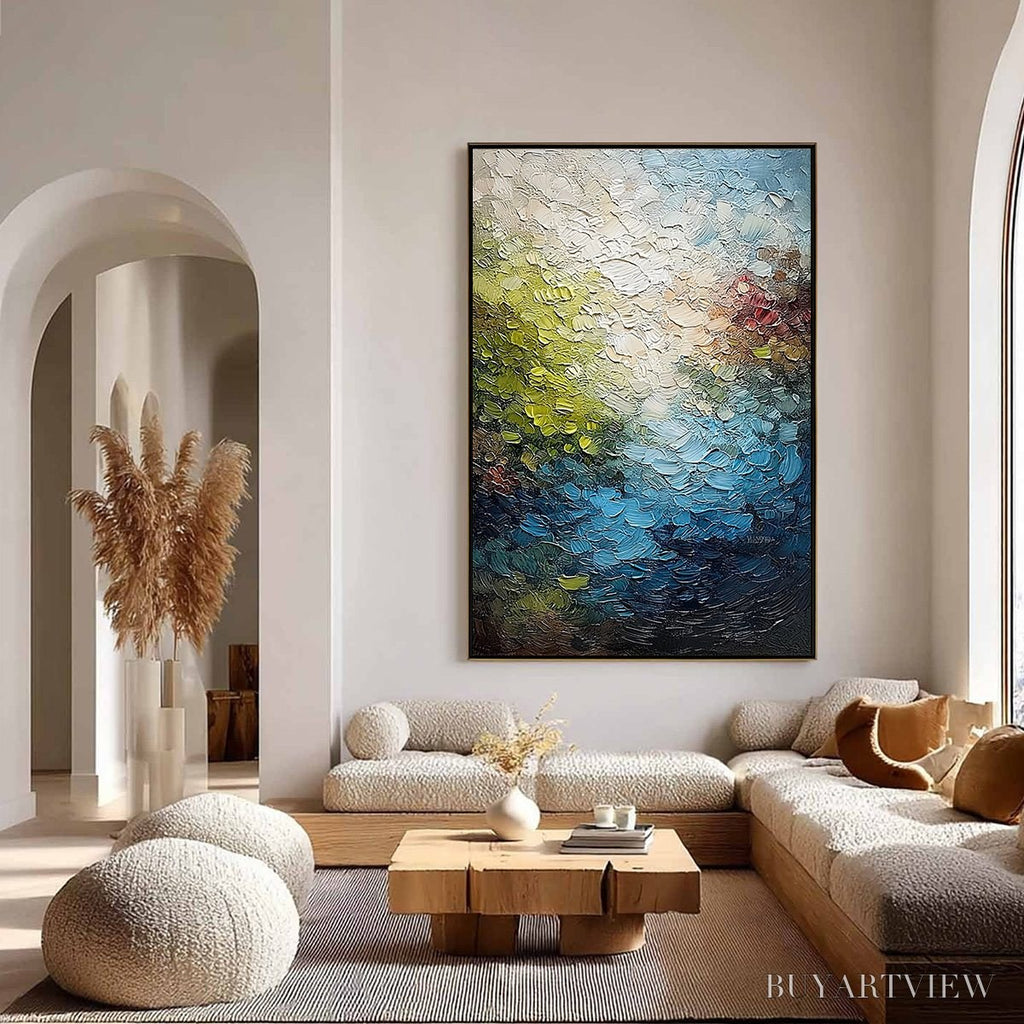 ARTOVITAS Lakeside Reverie – Textured Abstract Landscape Impasto Oil Painting - image 4